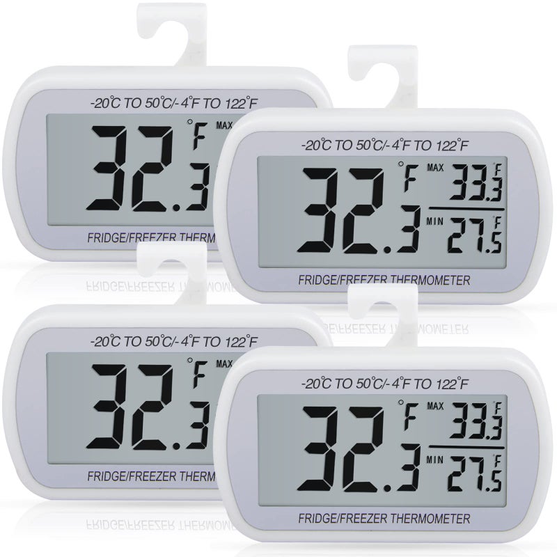 AEVETE 4 Pack Waterproof Digital Refrigerator Thermometer Large LCD, Freezer Room Thermometer with Magnetic Back, No Frills Easy to Read - Image 1